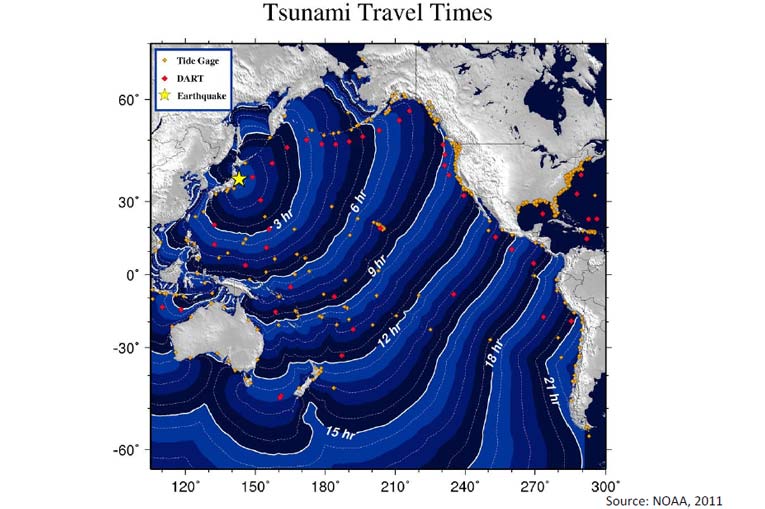 noaa japan earthquake tsunami travel times