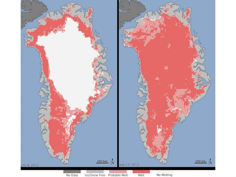 格陵兰岛97%的表面冰在两周内融化