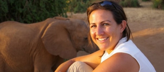 英国生物学家,露西·e·金博士与一头大象