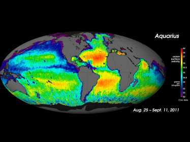 美国宇航局水瓶座卫星地图海洋盐度