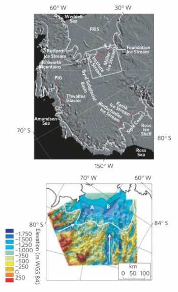 西南极洲新冰川盆地的位置和地形