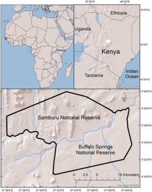 东非肯尼亚的桑布鲁和布法罗泉国家保护区地图